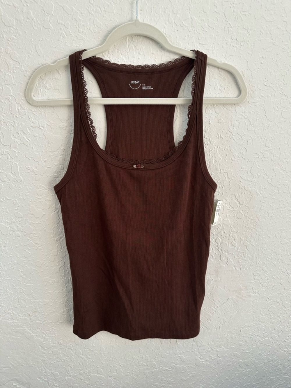 aerie Chocolate Brown Lace-Trim Ribbed Tank